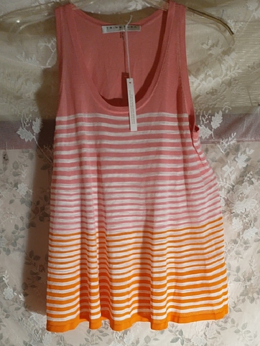 NWT Trina Turk Striped Pink and Orange Sleeveless Tank Top - Women Size Small